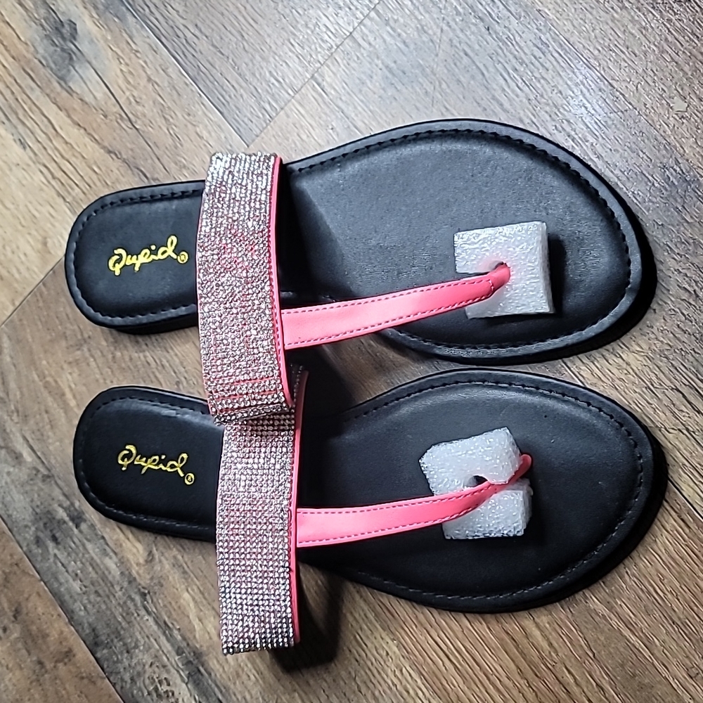 Neon Pink Sandals with Rhinestones